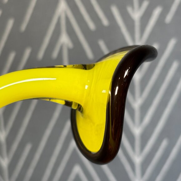 Vintage Yellow Glass Vase Hand-Blown Art Glass Sculpture Unique Home Gift - Picture 9 of 16